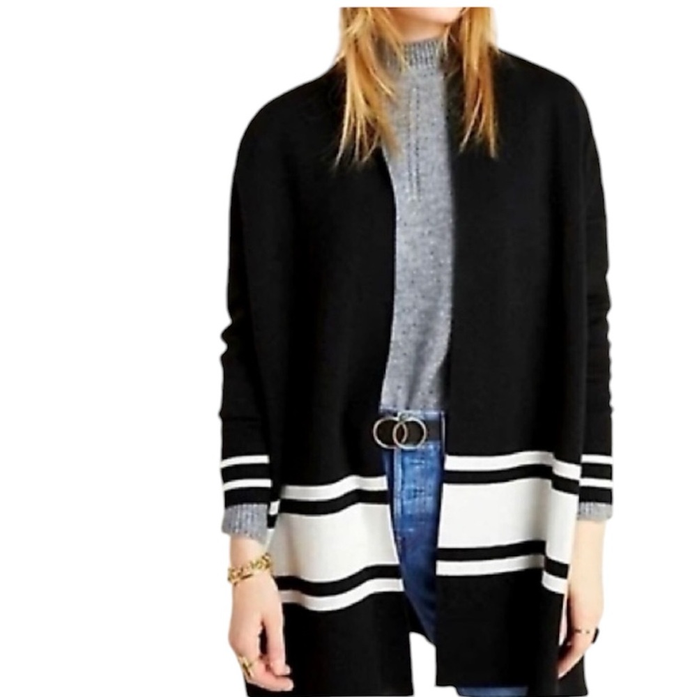 NVLT Anthropologie Black & White Pippa Open Front Cardigan Sweater Womens L